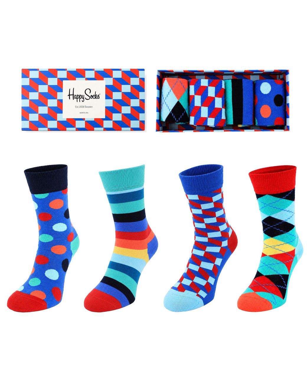 Happy Socks Blue 4-Pack Big Dot Gift Set Cotton for men