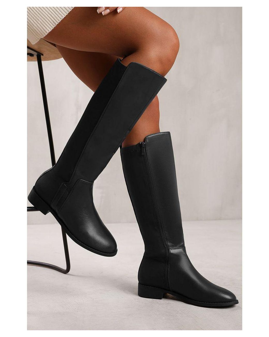 Where's That From Black Wheres 'Vanda' Knee High Boots With Side Zip