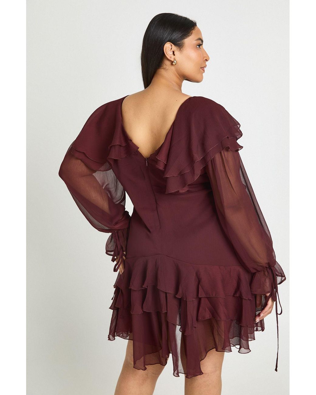 Boohoo Red Plus Chiffon Ruffle Mini Dress