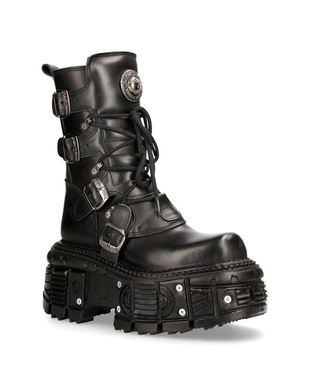 New Rock Black Leather Combat Platform Boots