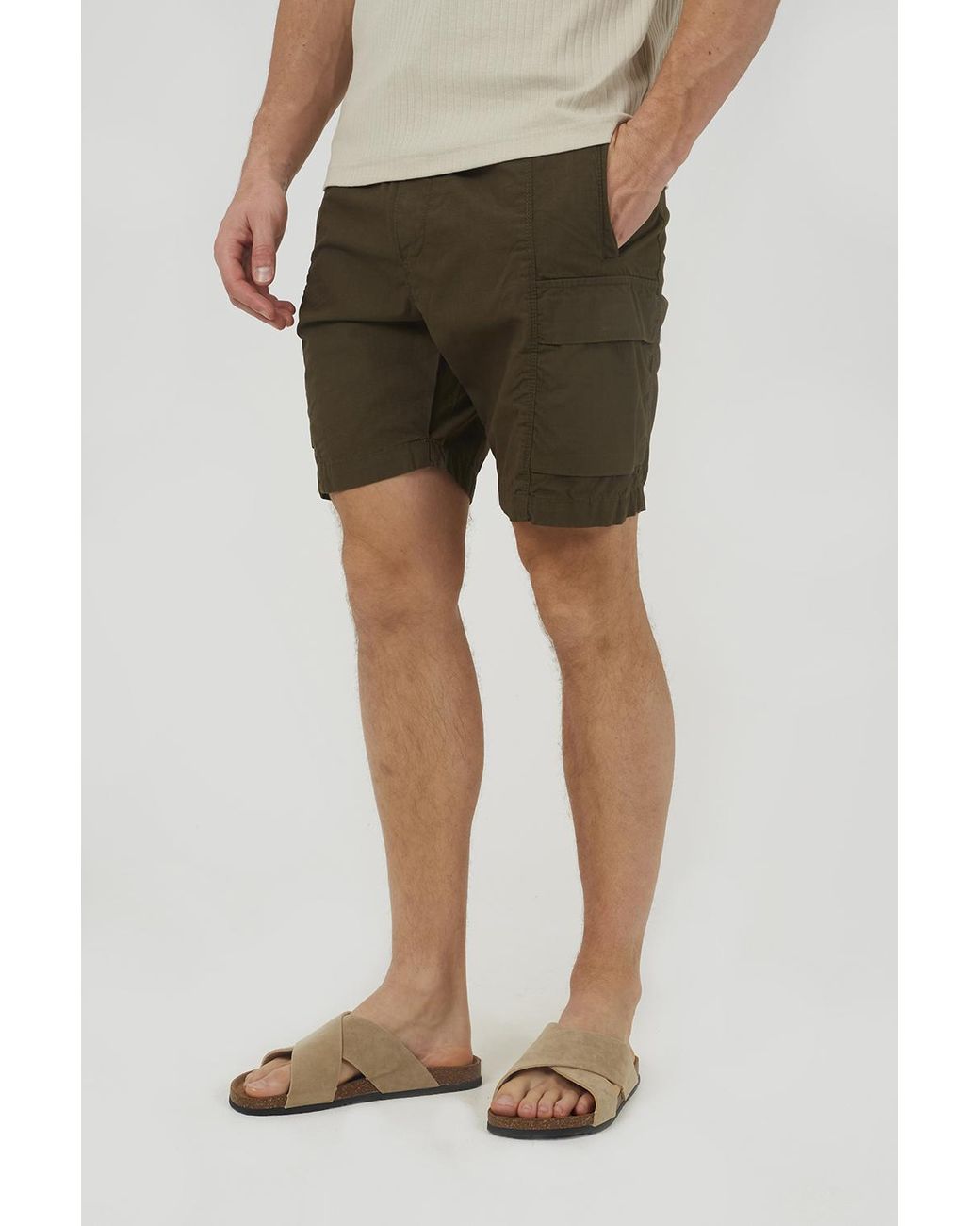Brave Soul Green Ripstop Cargo Shorts for men