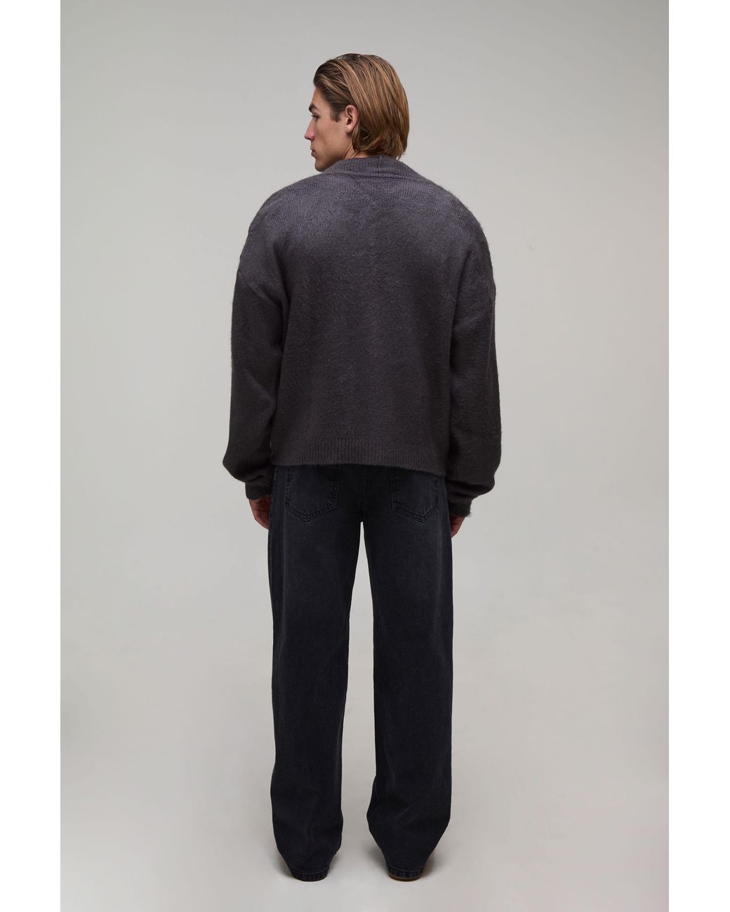 BoohooMAN Gray Relaxed Boxy Brushed Knitted Cardigan for men