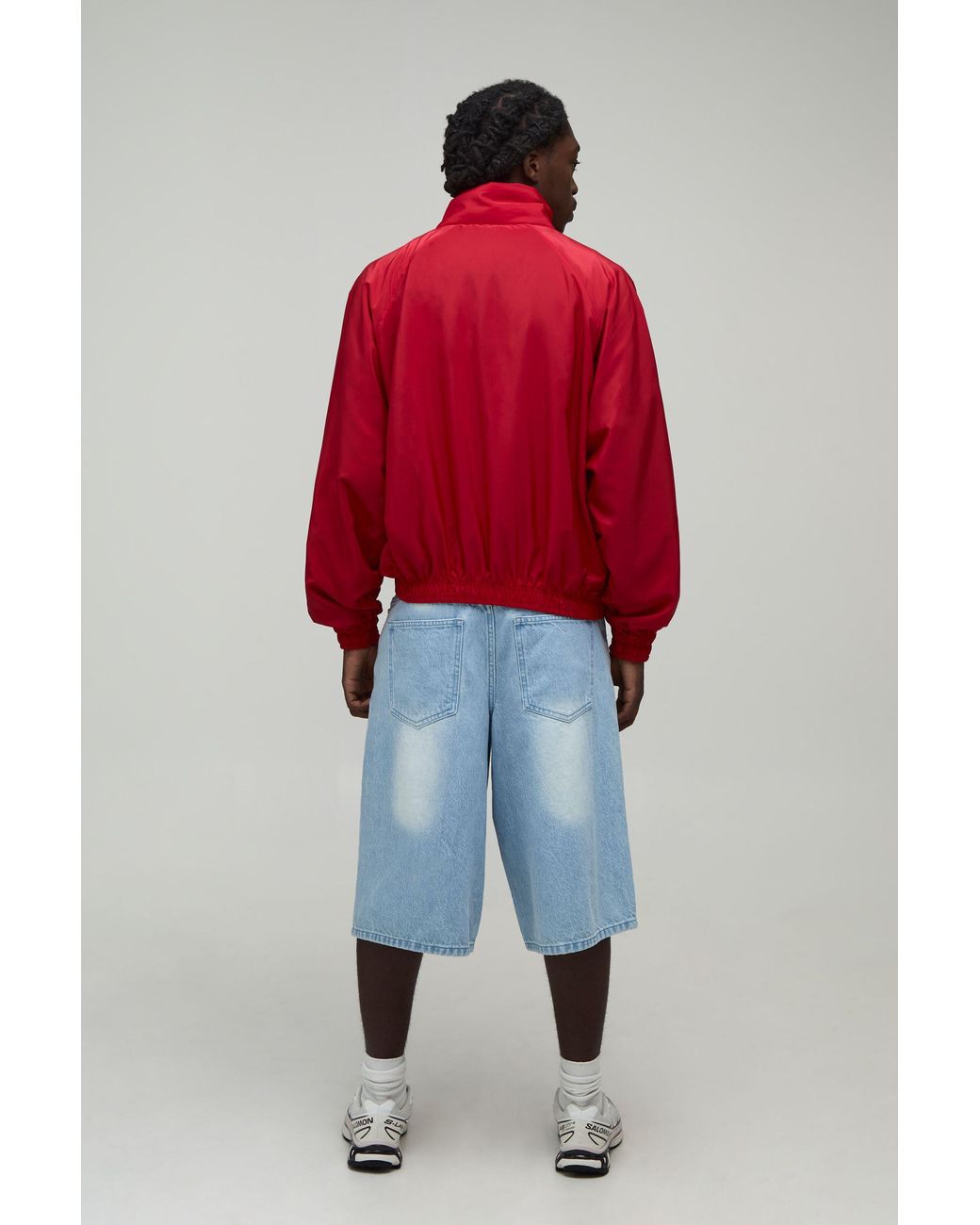 BoohooMAN Red Oversized Funnel Neck Circa 98 Track Jacket for men