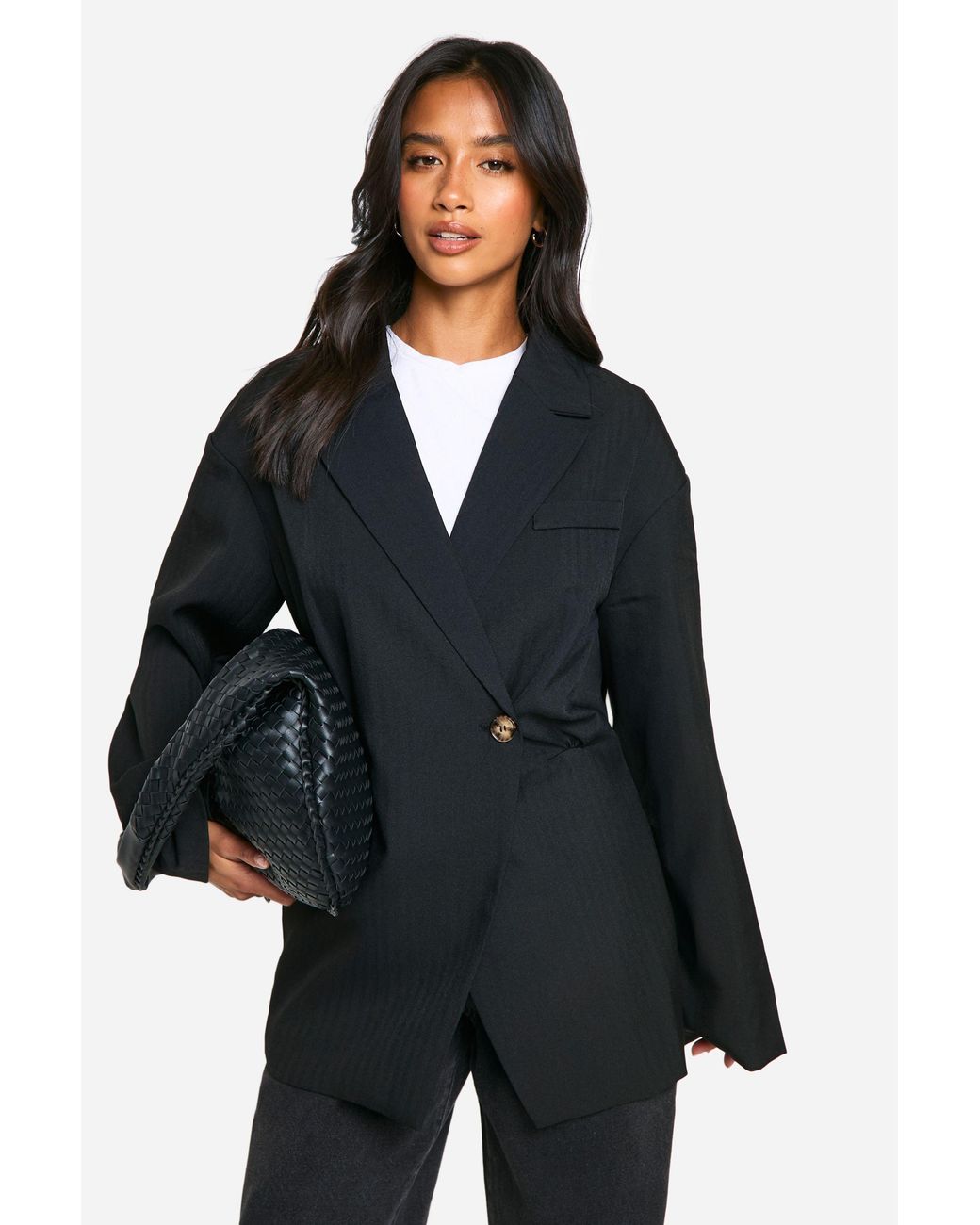 Boohoo Black Petite Cinched Waist Blazer