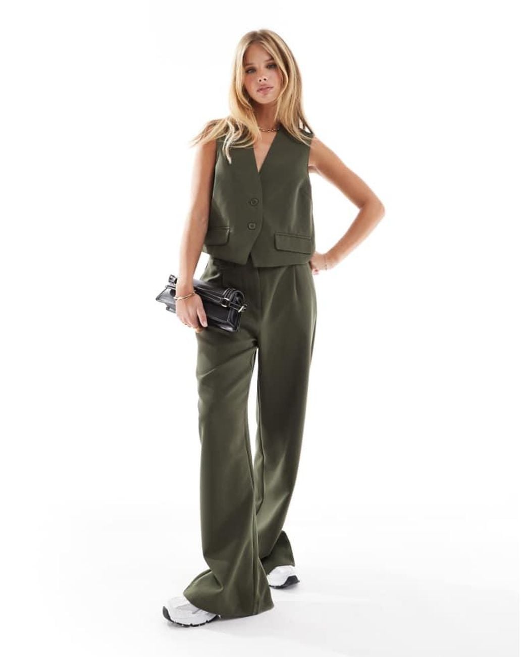 Pieces Green Tailored Multiway Button Leg Trouser Co-Ord