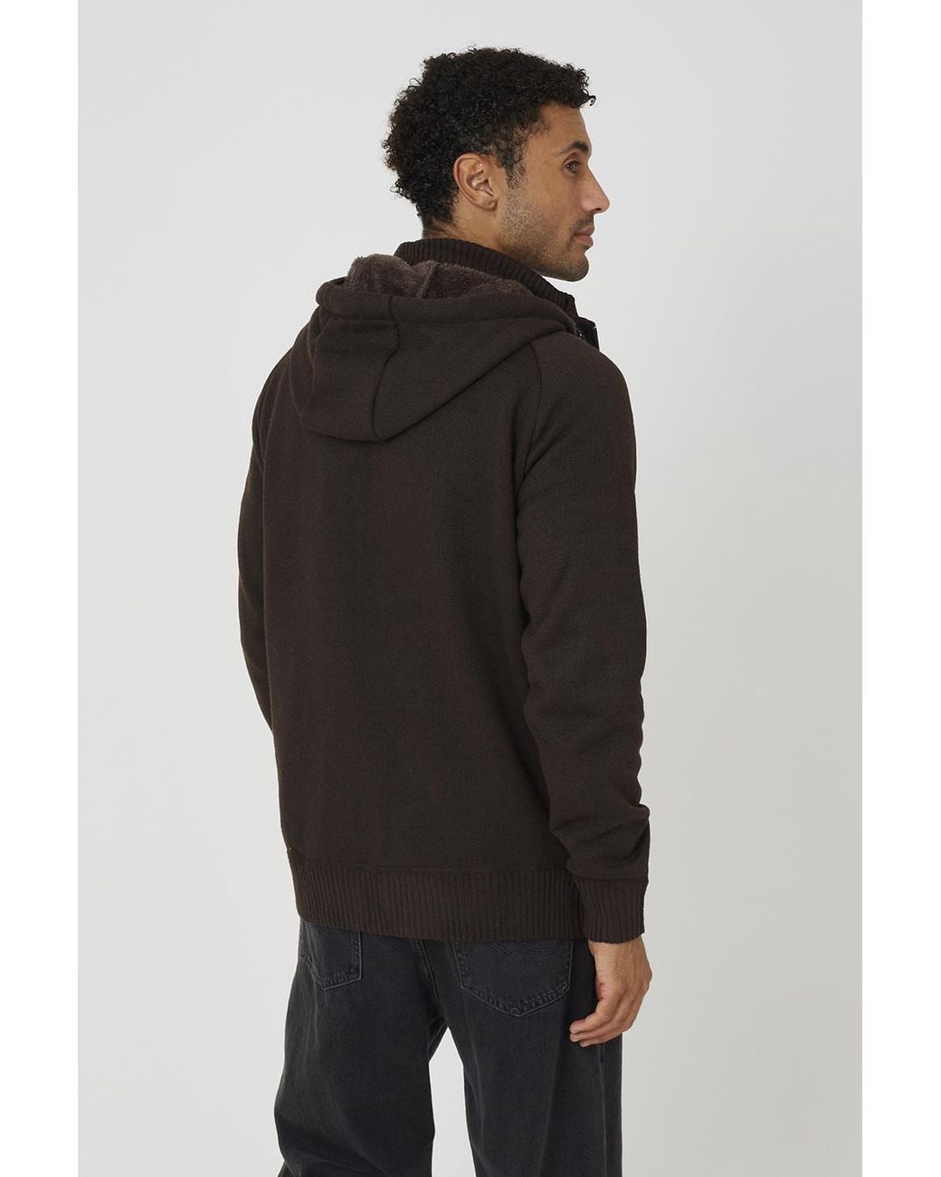 Brave Soul Black High Neck Zip Through Hoodie for men