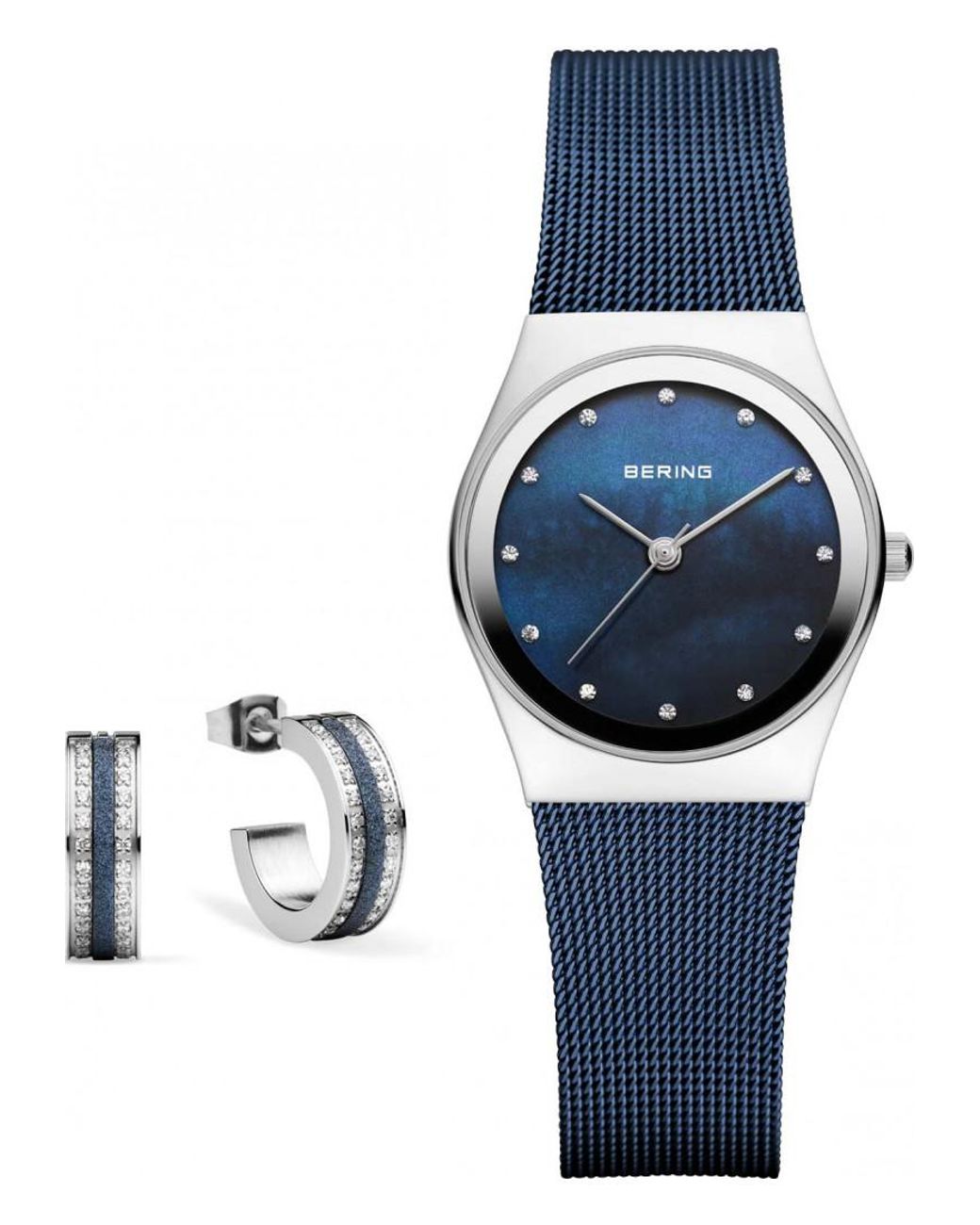 Bering Time Blue 12927-307G Ladies Classic Watch And Earrings Gift Set