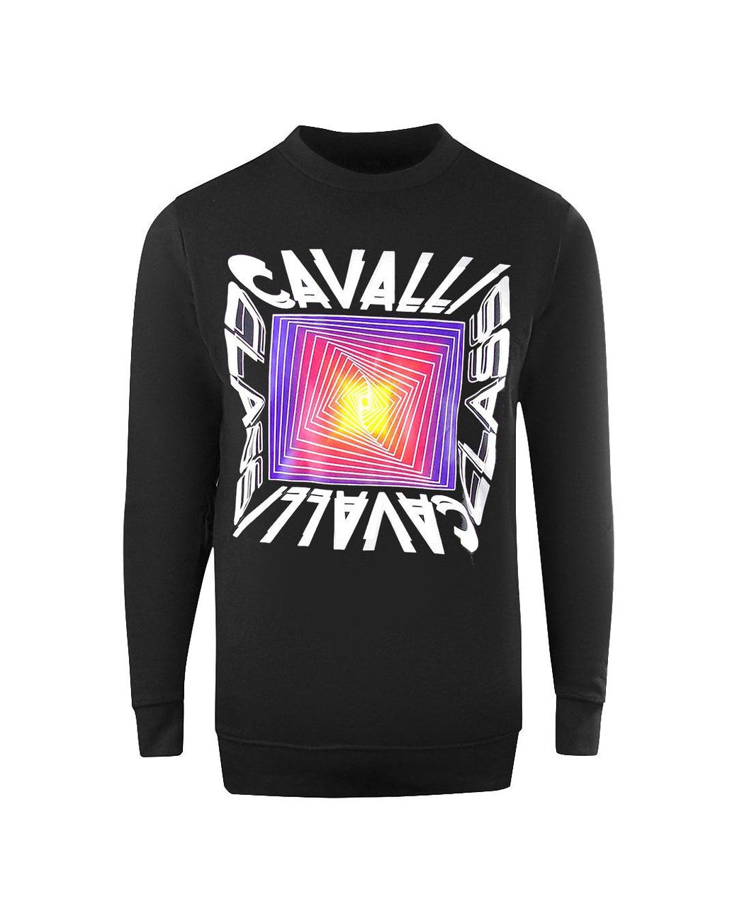 Roberto Cavalli Black Asymmetric Box Design Sweatshirt Cotton for men