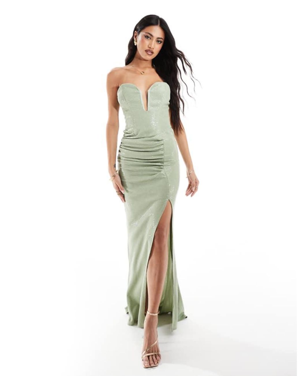 ASOS Premium Metallic Bandeau Maxi Dress With Extreme Neckline