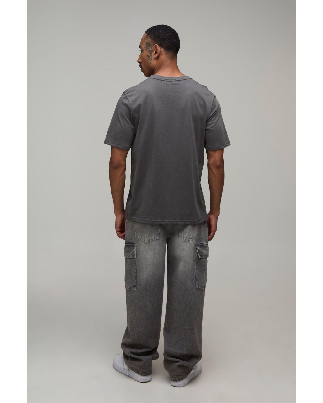 BoohooMAN Gray Regular Napoleon Print T-Shirt Cotton for men