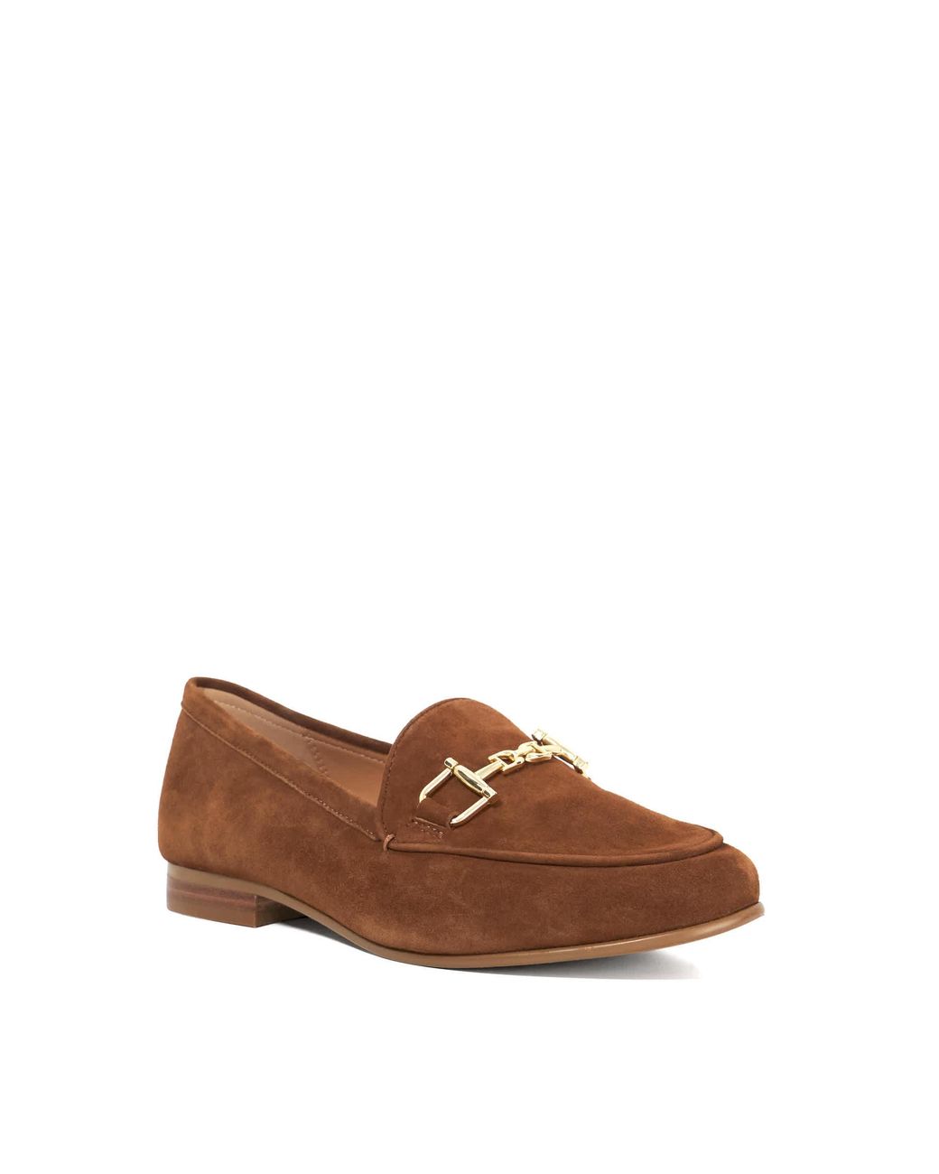 Dune Brown Glair Leather Snaffle Trim Loafers