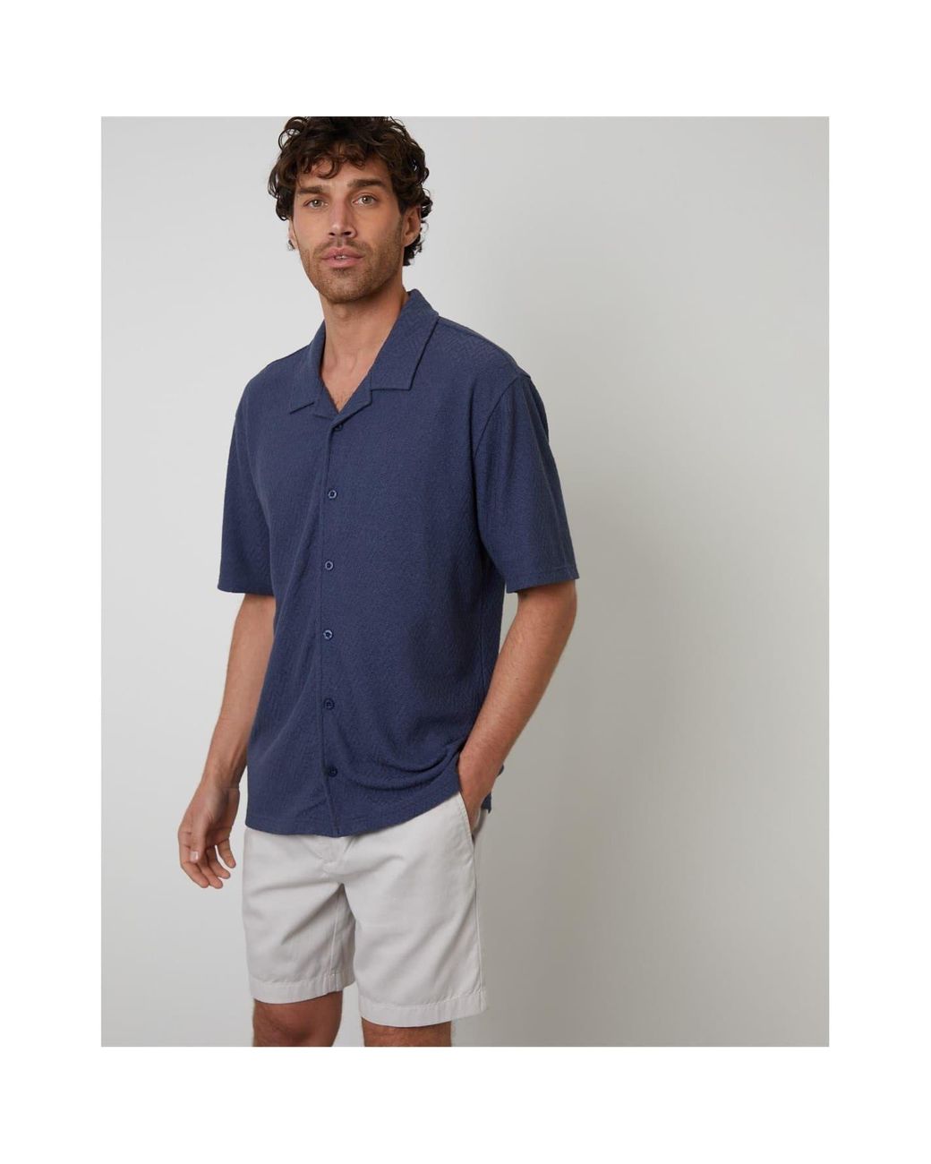 Threadbare Blue Selkirk Relaxed Fit Short Sleeve Shirt for men