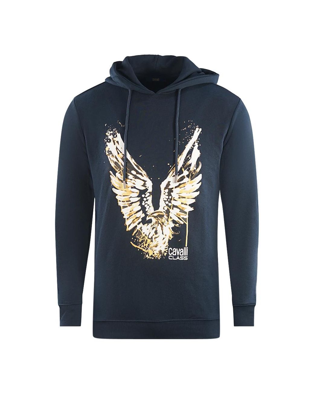 Roberto Cavalli Blue Golden Eagle Logo Hoodie Cotton for men