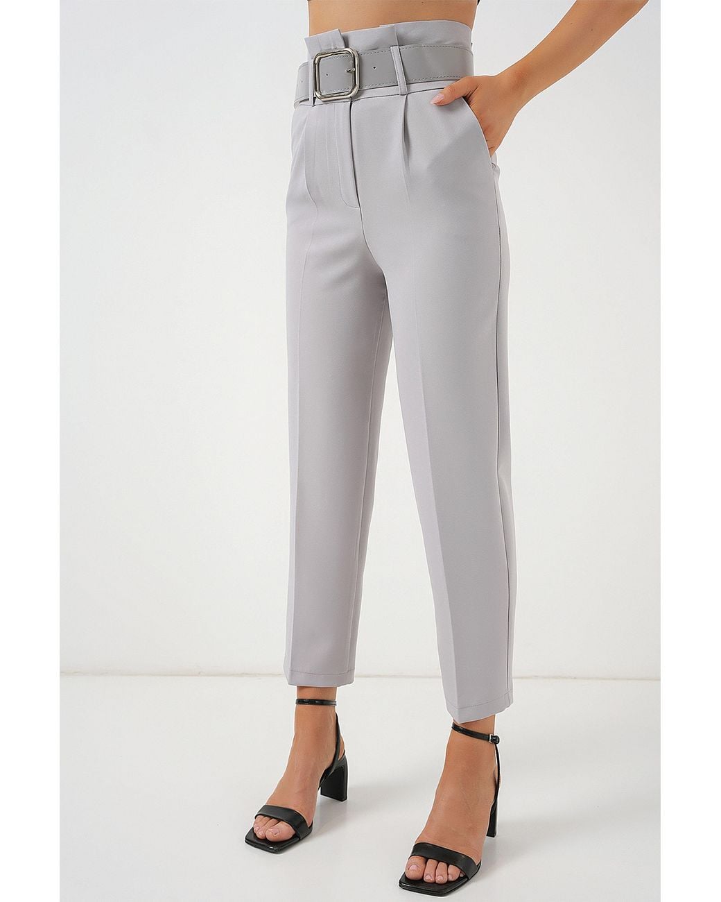 Bigdart Gray Ankle Length Straight Pants With Bow