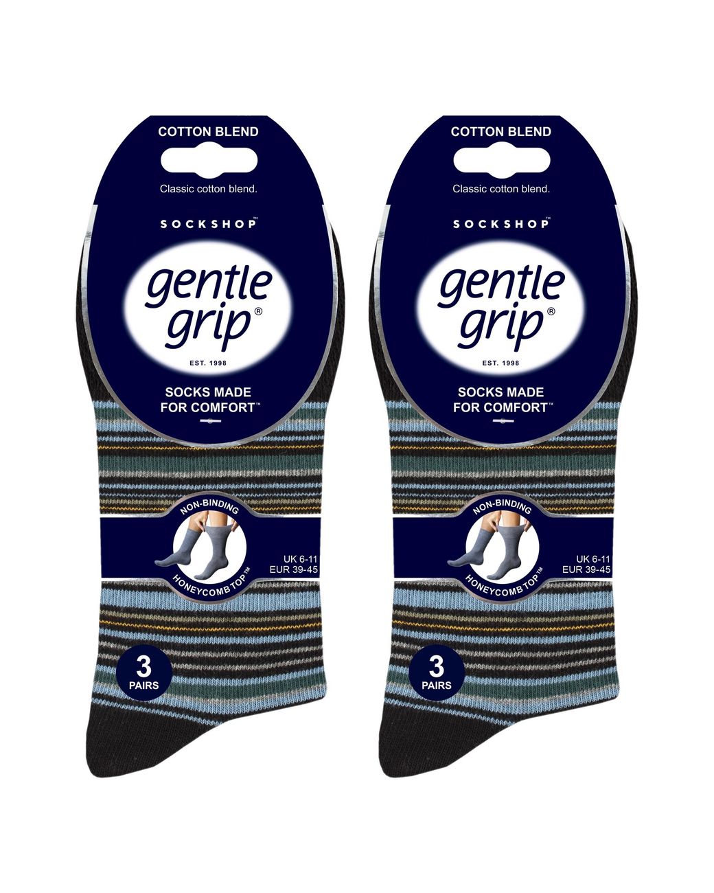 Gentle Grip Gray 6 Pack Non Elastic Square Patterned Cotton Socks For Poor Circulation for men