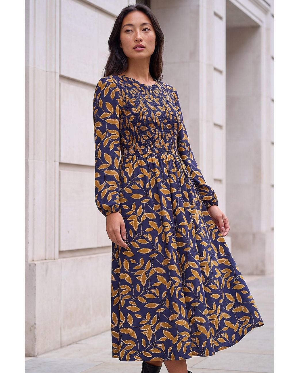 Roman Blue Petite Shirred Bodice Dress