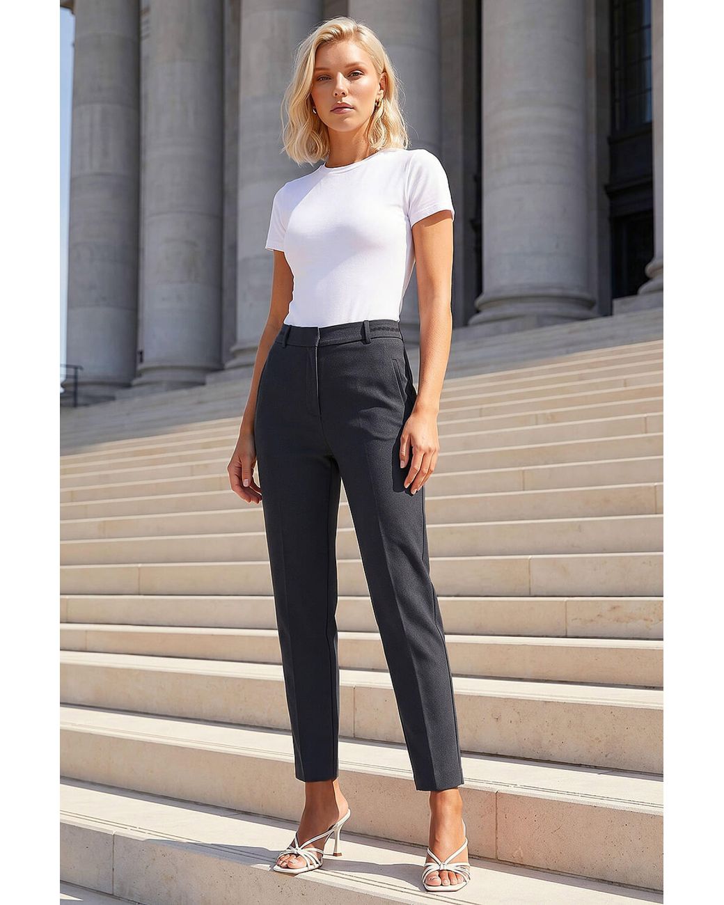 Roman Gray Short Straight Leg Stretch Trouser