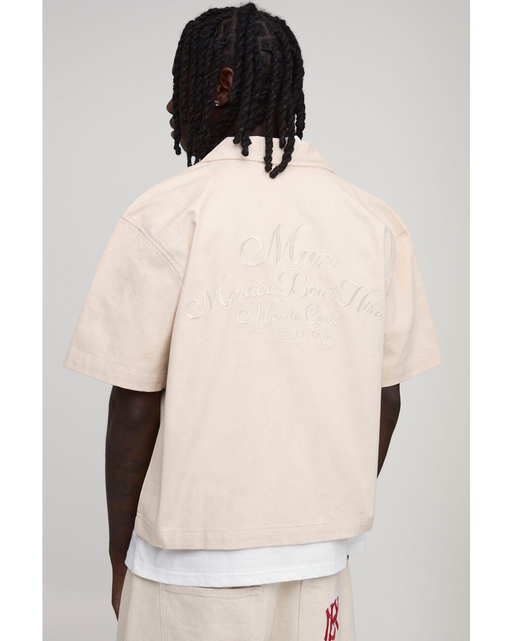BoohooMAN Black Oversized Boxy Twill Back Print Shirt for men