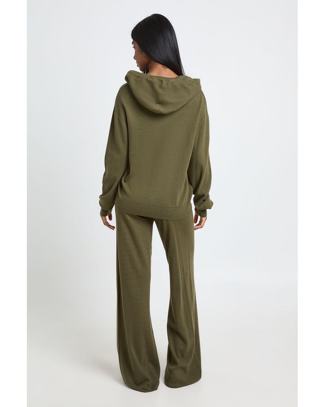 Boohoo Green Hooded Top And Wide Leg Trouser Knitted Co-Ord