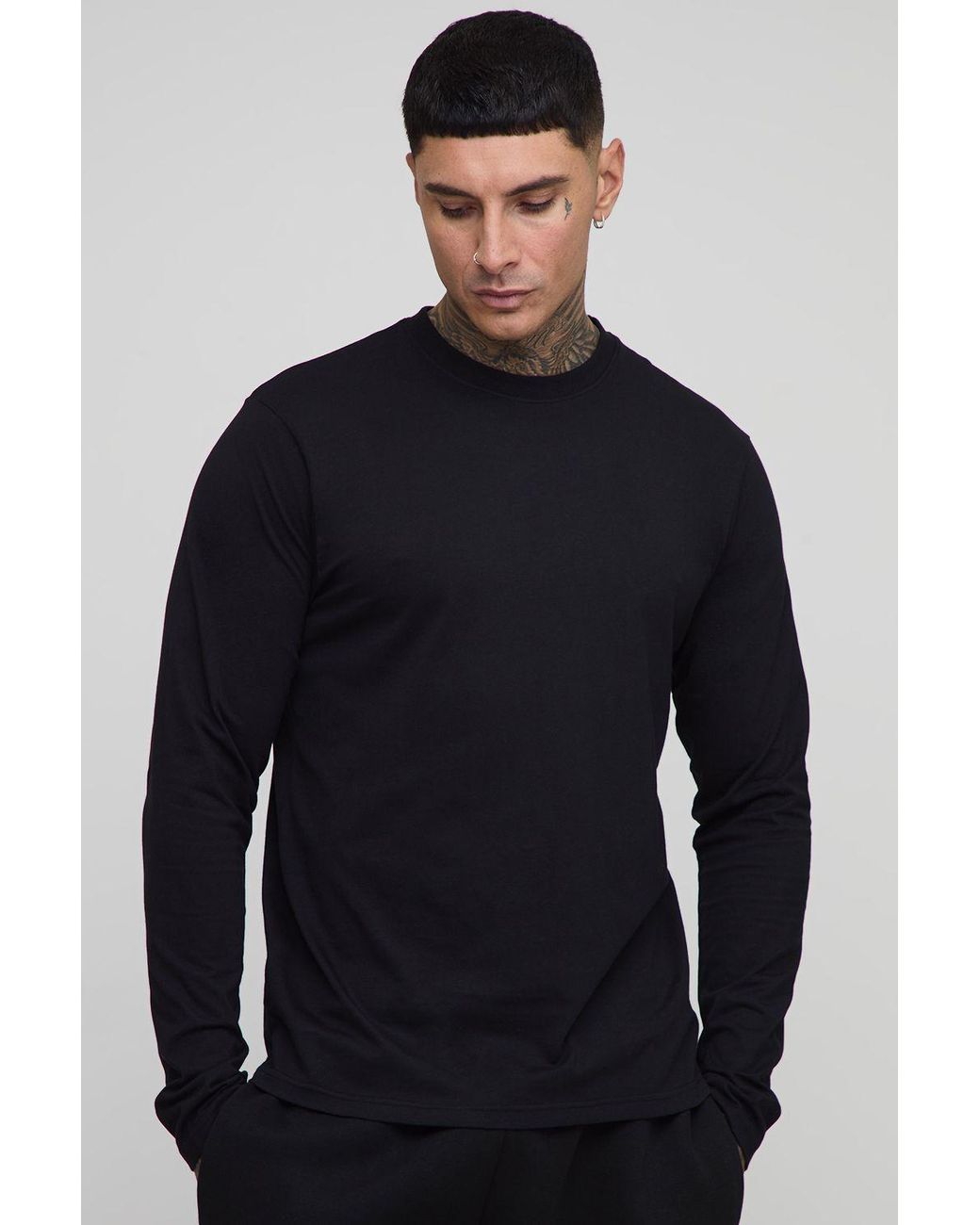 BoohooMAN Blue Tall Regular Fit Long Sleeve Crew Neck T-Shirt for men