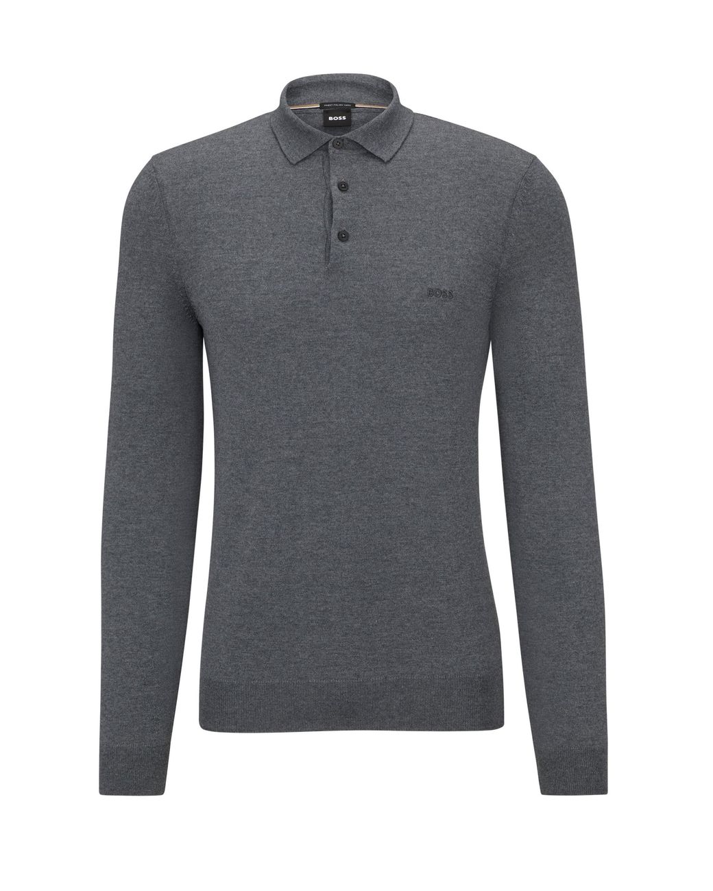 Boss Gray Bono-L Long Sleeved Polo Shirt Medium Cotton for men