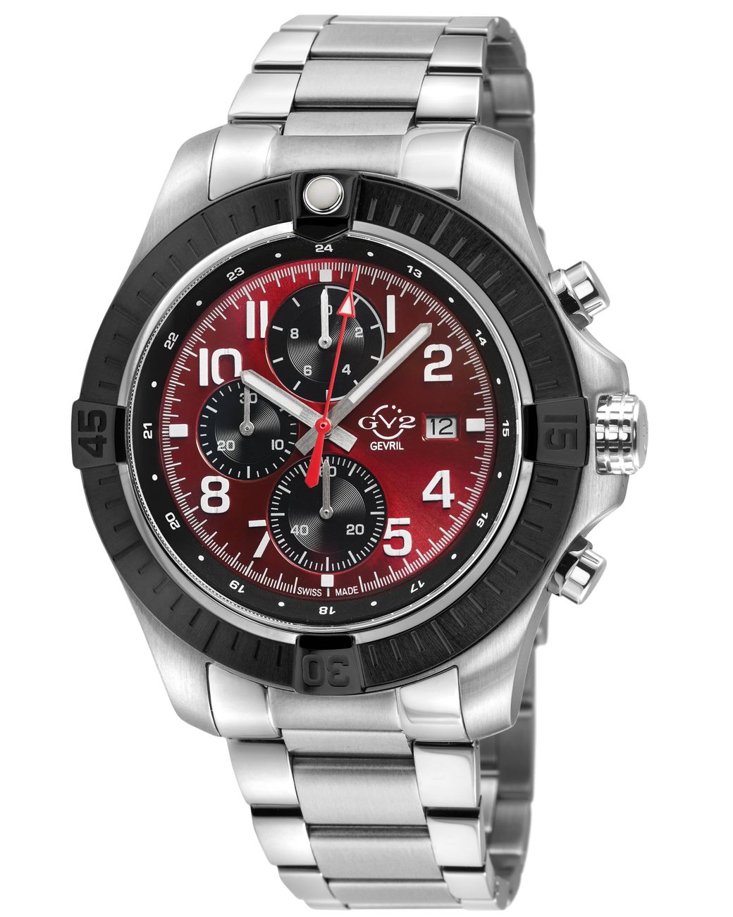 Gv2 Gray T38 Swiss Quartz Chronograph Enamel Burgundy Dial With Print, 3 Sub 316L Stainless Steel Divers Watch for men
