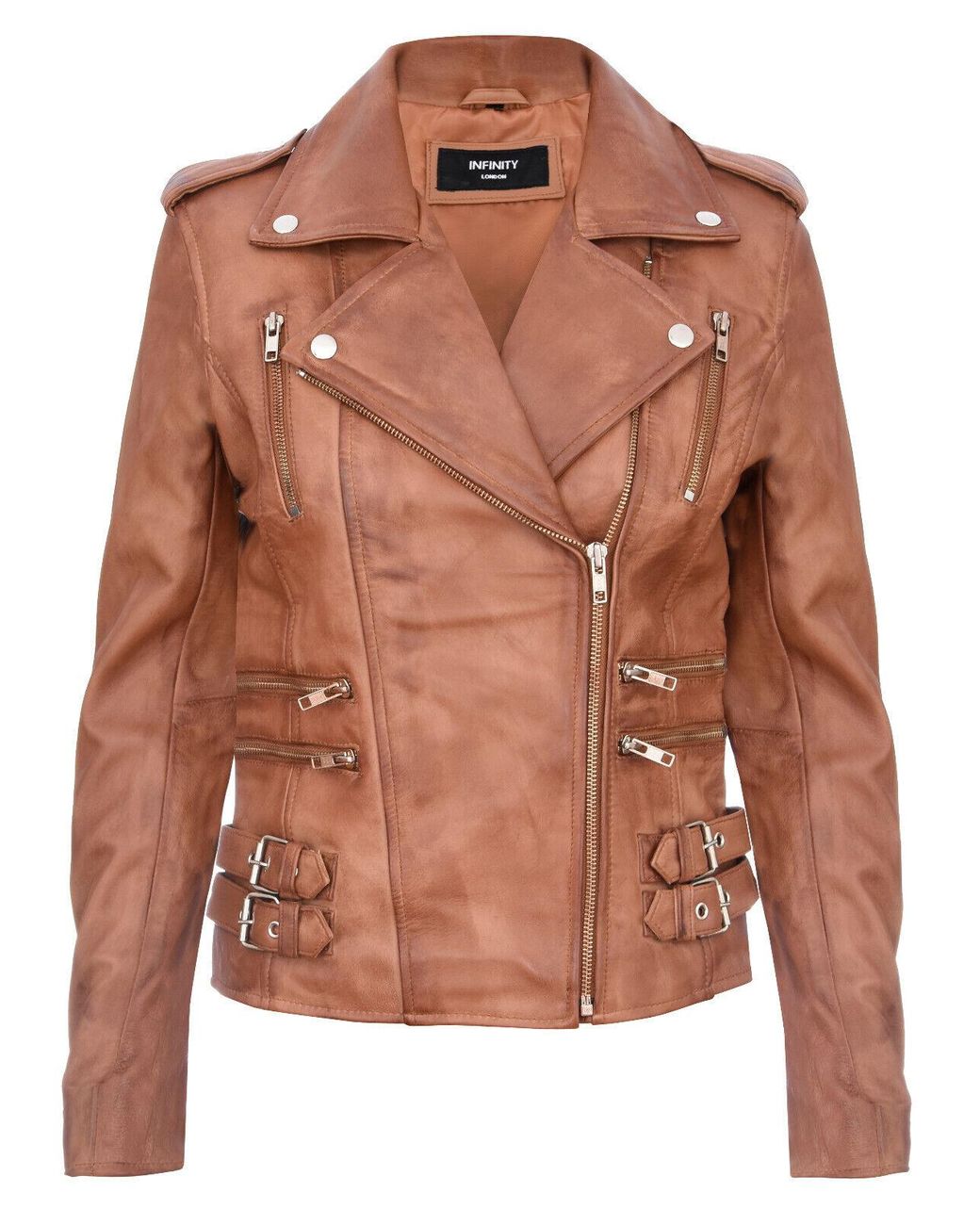 Infinity Leather Brown Brando Biker Jacket-Loddon