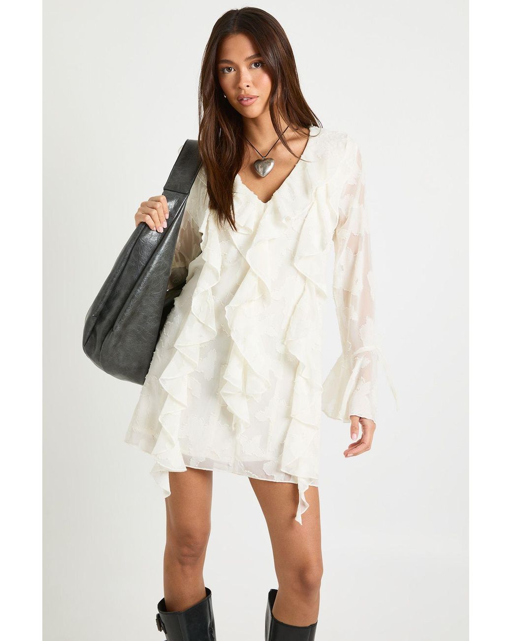 Boohoo White Burnout Floral Ruffle Shift Dress