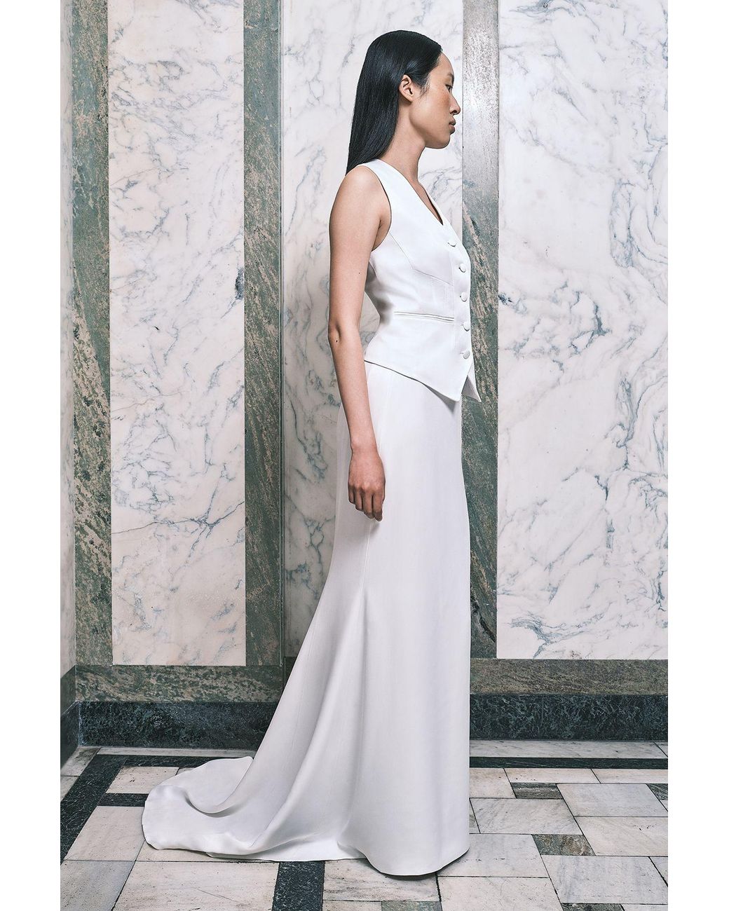 Karen Millen White Satin Viscose Tailored Fishtail Midi Skirt