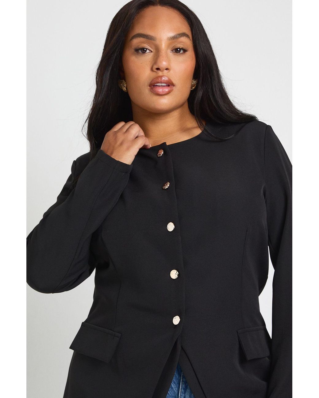 Boohoo Black Plus Button Down Split Hem Blazer