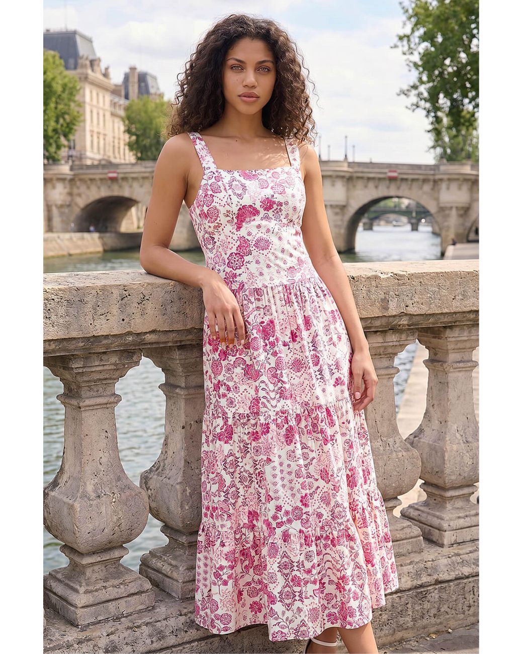 Roman Pink Petite Floral Seam Detail Midi Dress