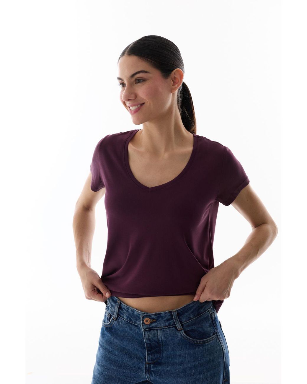 Penti Purple Oversized V-Neck Long T-Shirt