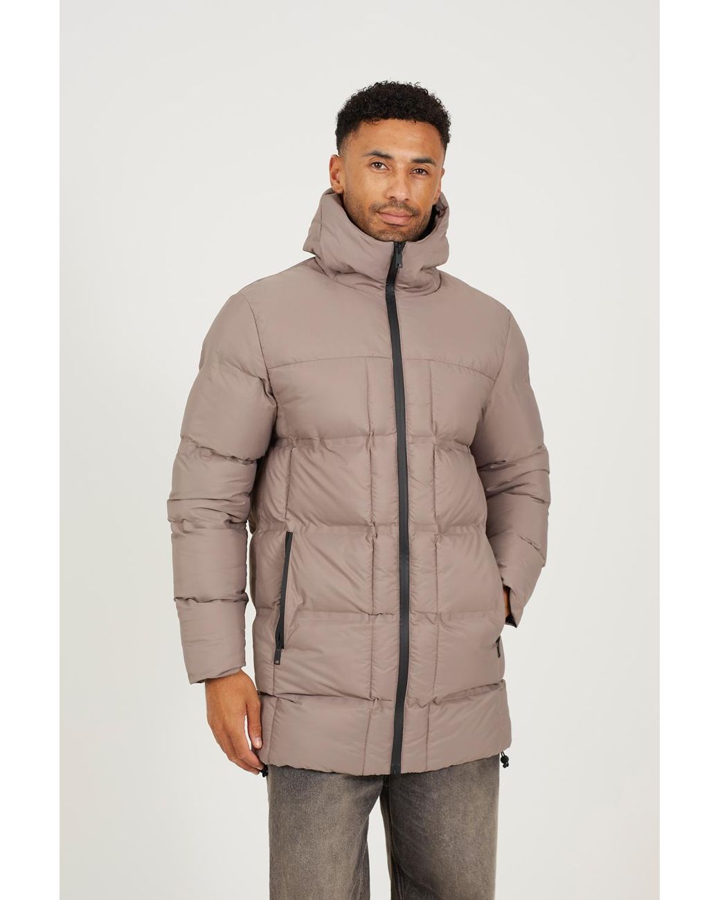 Brave Soul Natural Longline Padded Hooded Jacket for men