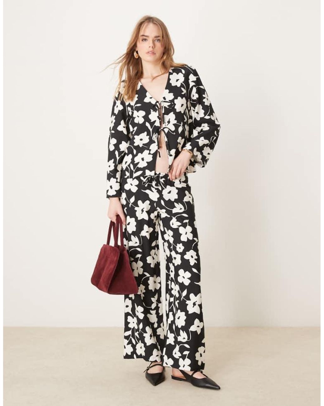 Jdy White Wide Leg Trouser Co-Ord With Floral Print