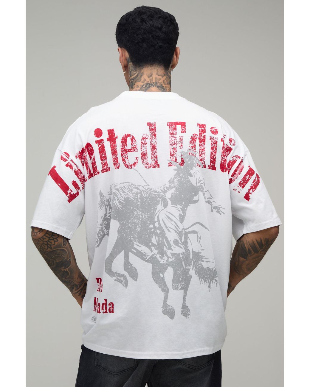 BoohooMAN Gray Tall Oversized Western Over The Seams Print T-Shirt Cotton for men