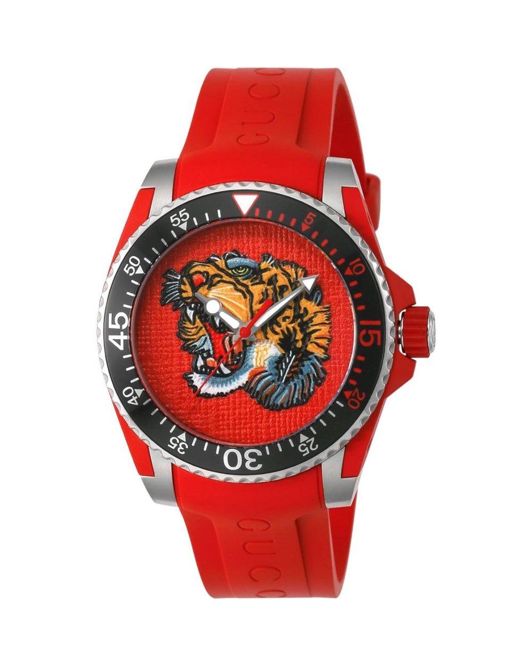 Gucci Red Ya136315 Dive Tiger Head Dial Watch for men