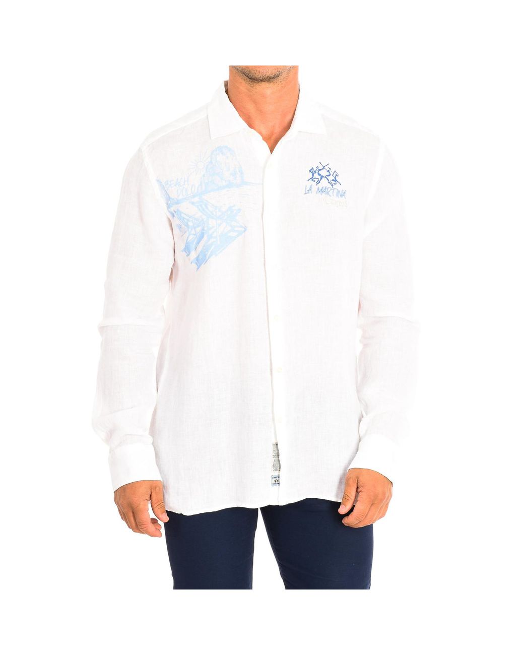 La Martina White Long Sleeve Shirt Tmc304-Tl319 for men