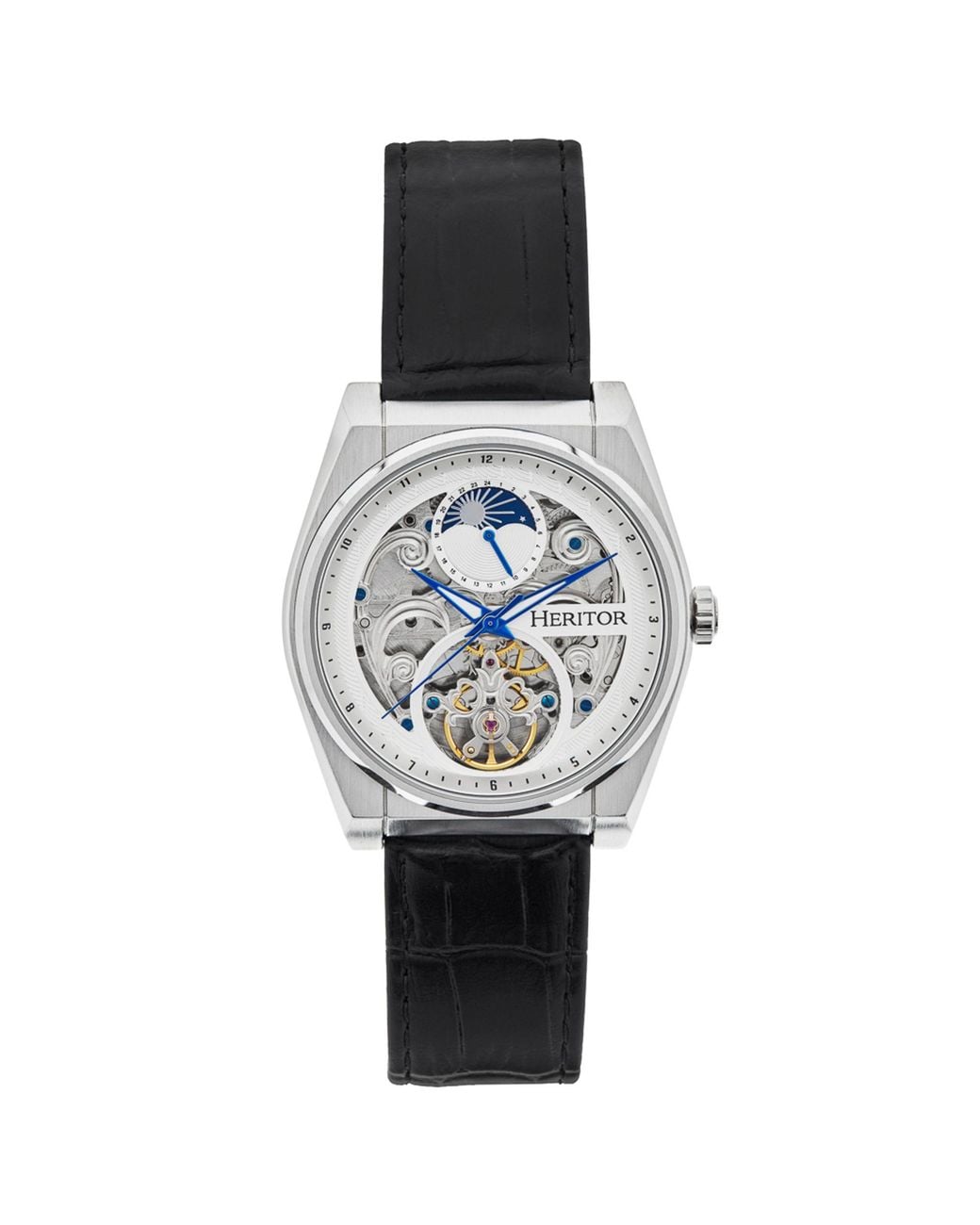 Heritor Black Daxton Semi Skeleton Watch for men