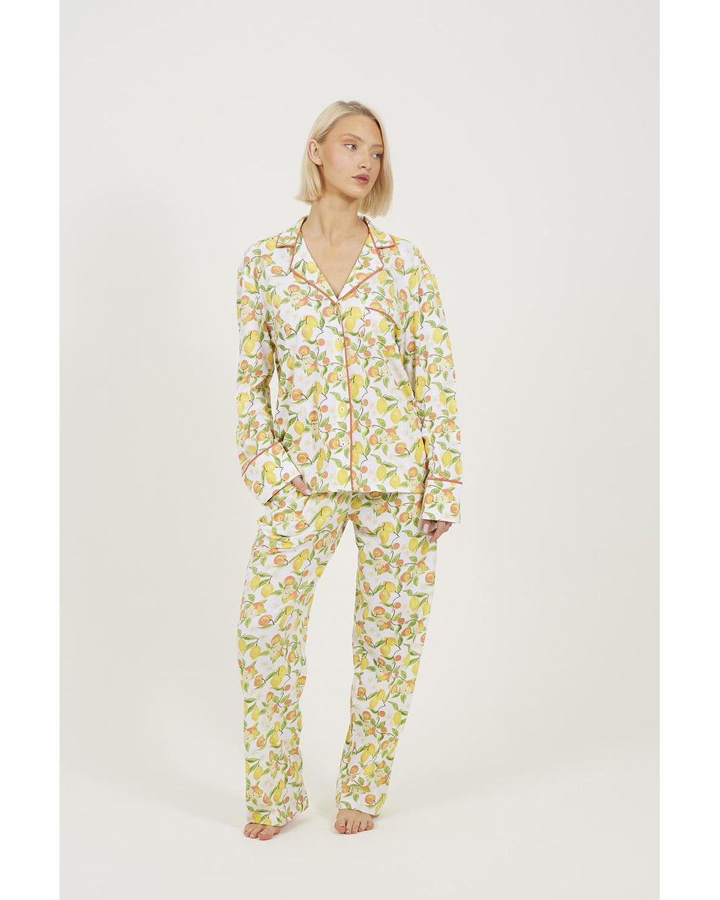 Brave Soul Metallic Printed Long Sleeve Button Down Pyjama Set