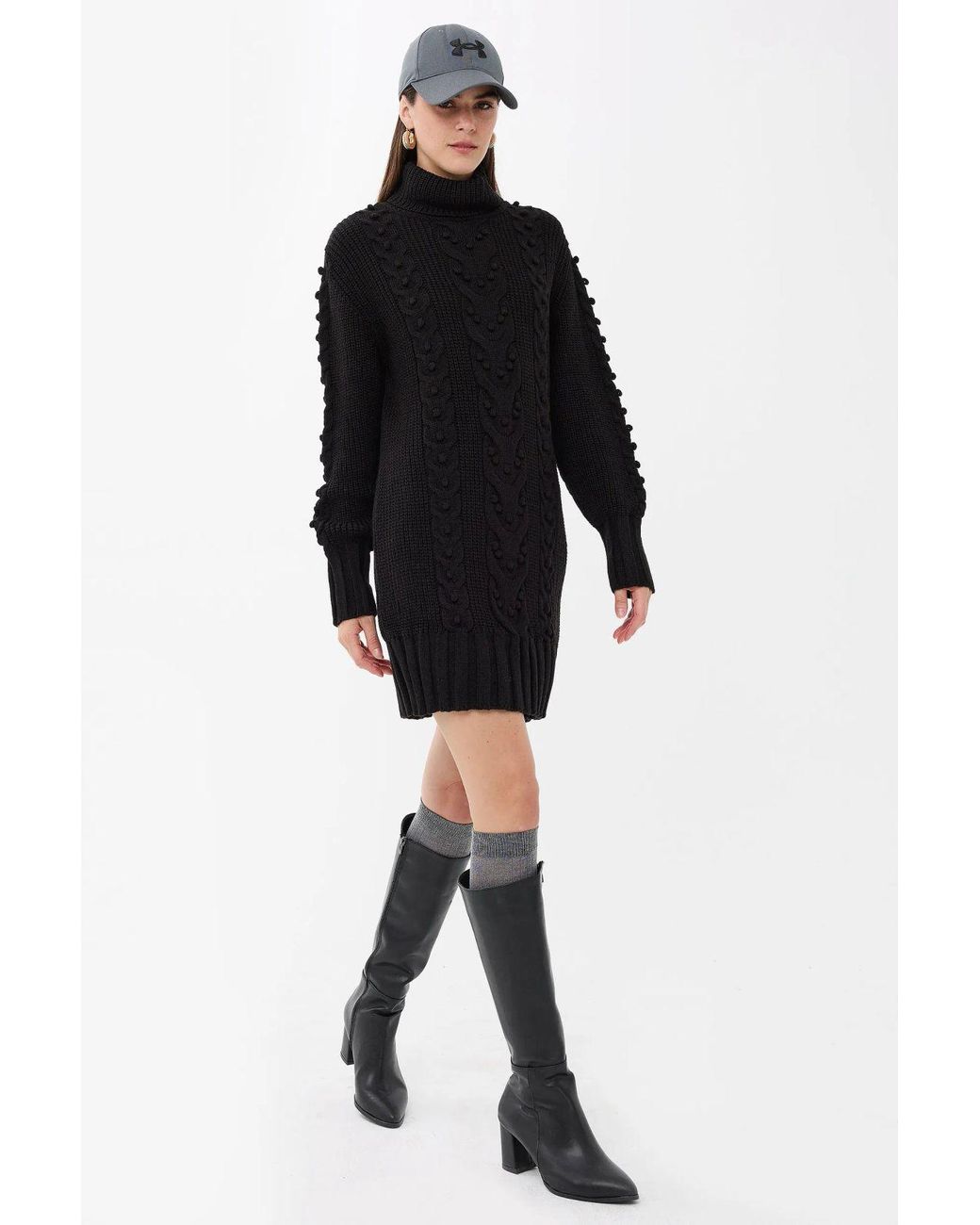 Hiccup Black Knitted High-Neck Mini Dress