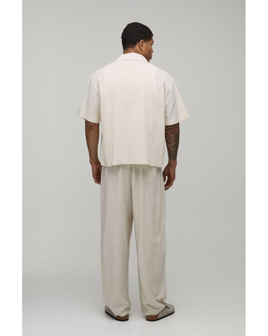 BoohooMAN Natural Balloon Fit Linen Blend Half & Trouser for men