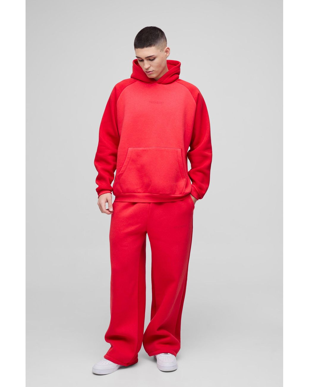 BoohooMAN Red Oversized Official Raglan Hooded Tracksuit for men