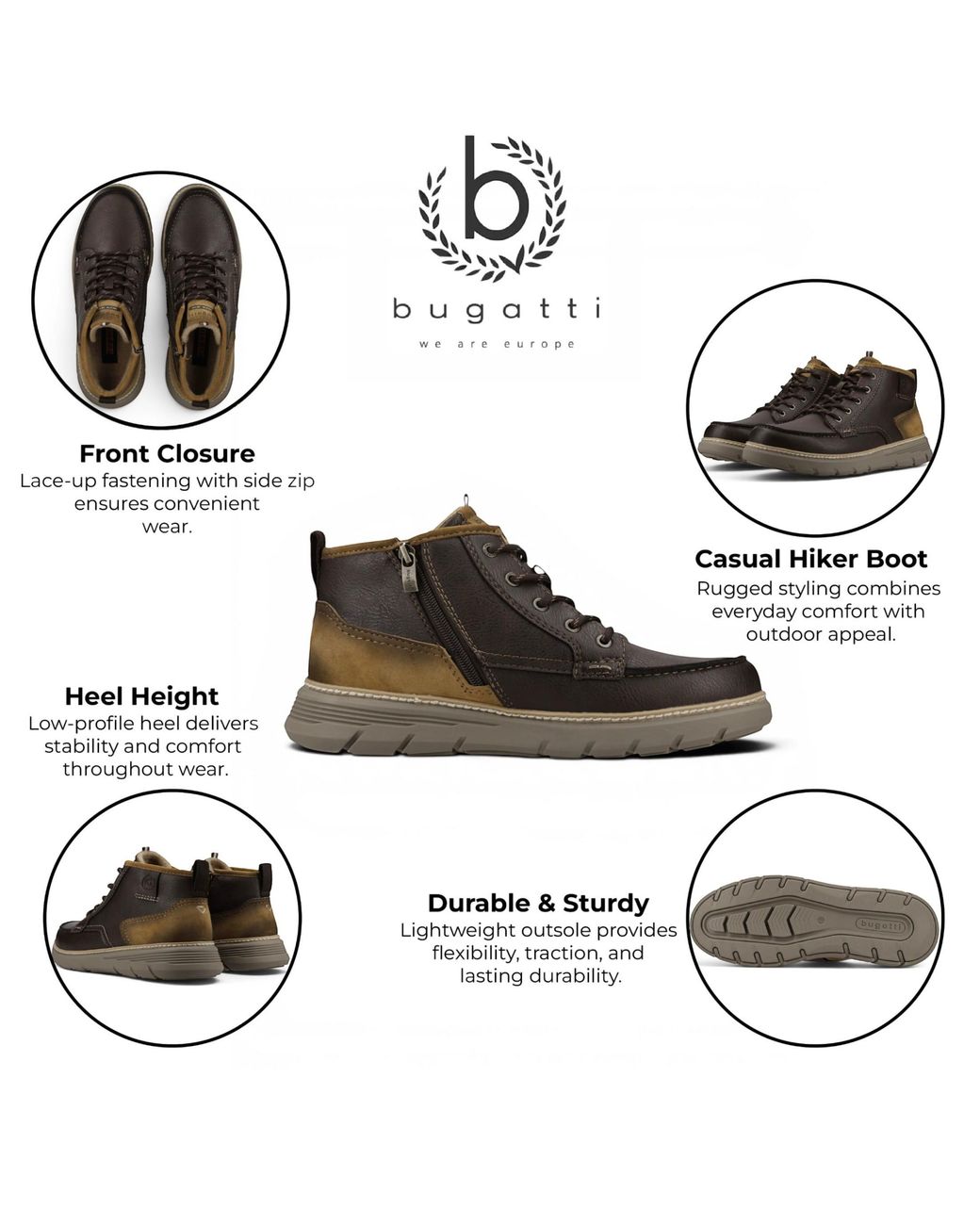 Bugatti Black Leather Lace-Up Casual Ankle Boots for men