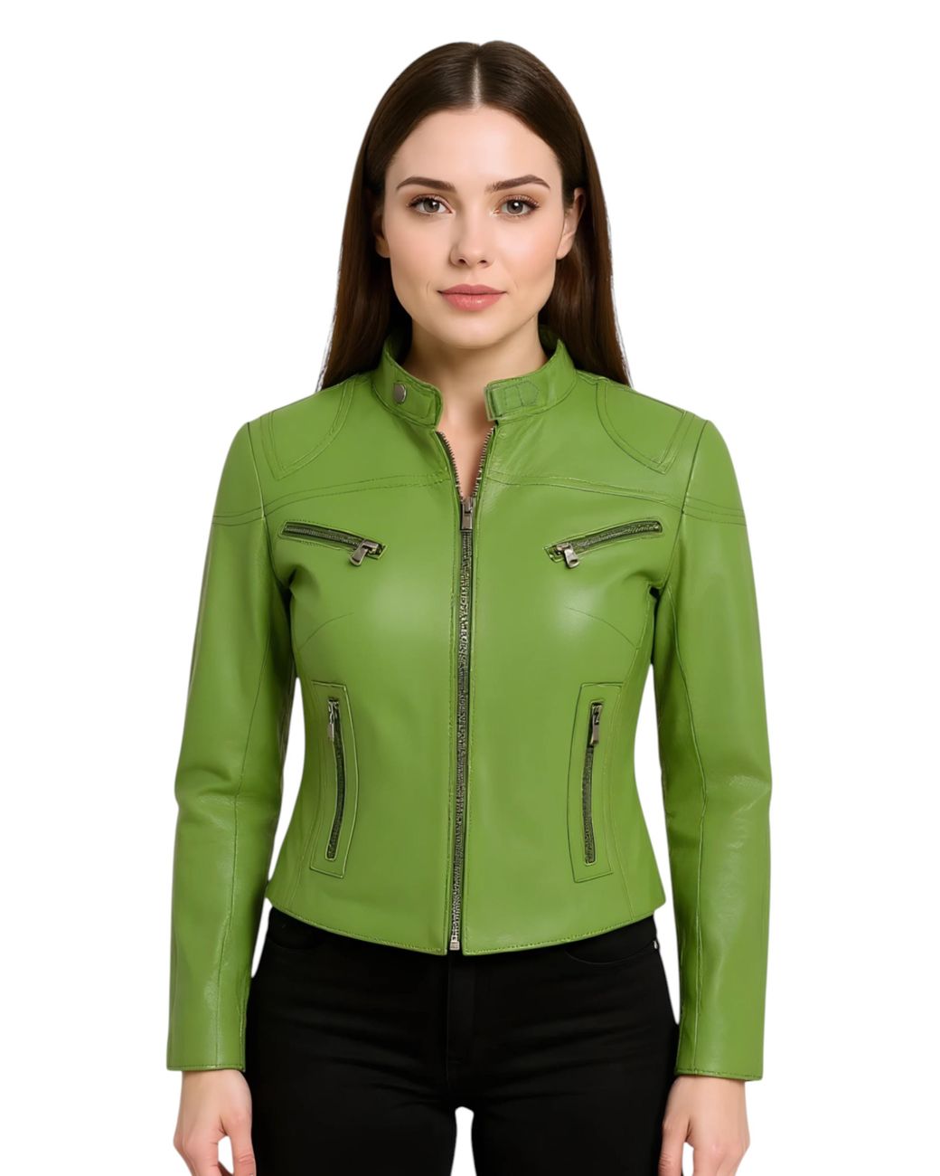 Infinity Leather Green Casual Slim-Fit Biker Jacket-Tulsa Lamb Leather