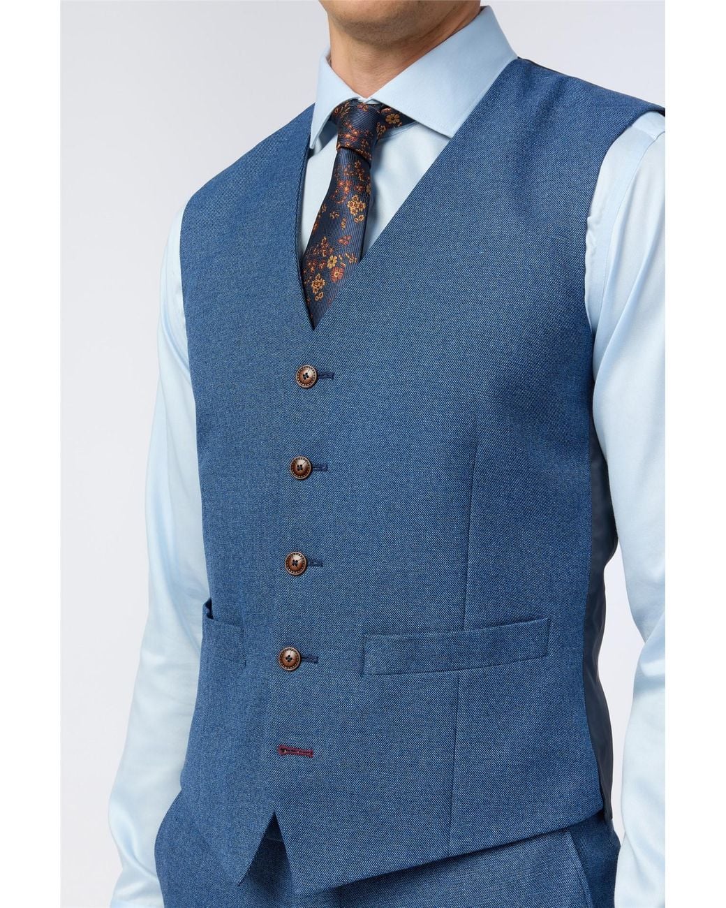 Antique Rogue Blue Single Breasted Sleeveless Five Button V-Neck Plain Slim Fit Suit Waistcoat for men