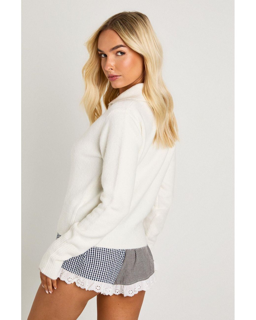 Boohoo White Supersoft Brushed Knit Button Cardigan