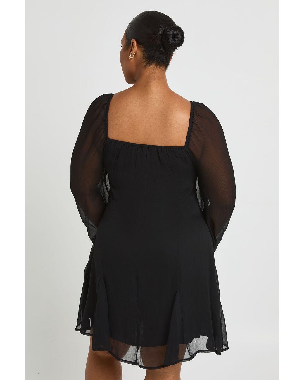 Boohoo Black Plus Textured Chiffon Godet Hem Mini Dress