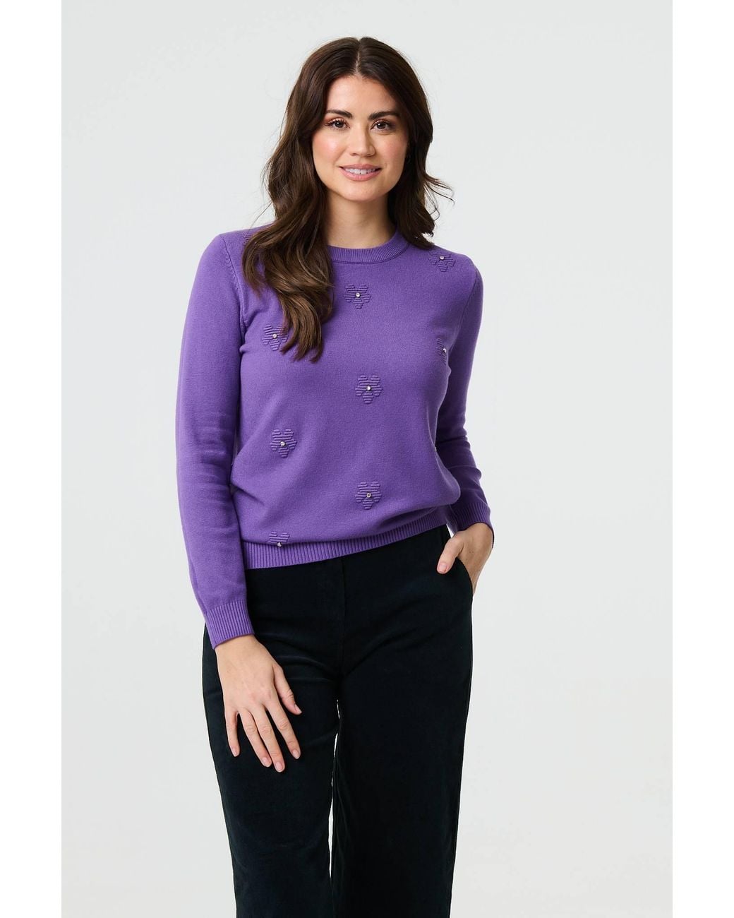Izabel London Purple Floral Gemstone Embellished Jumper