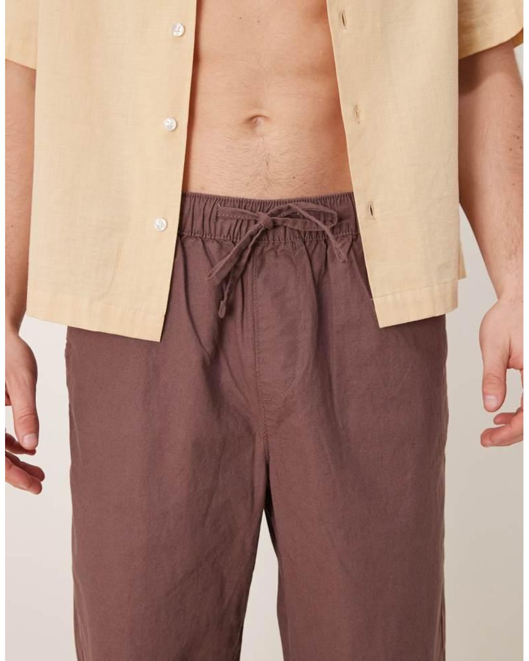 ASOS Brown Baggy Linen Blend Trousers for men