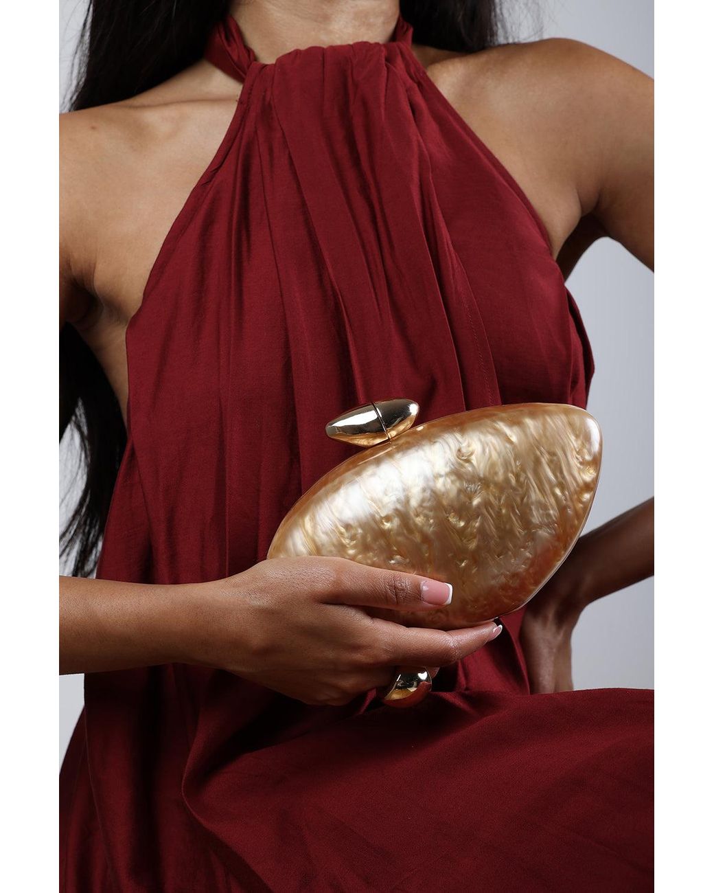 Where's That From Red Wheres 'Benna' Marble Acrylic Clutch